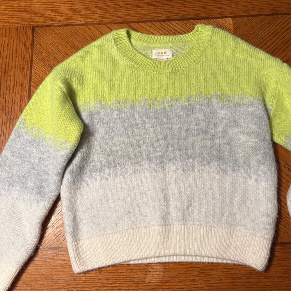 Anthropologie Maeve Green Grey White Neon Gradient Pullover Sweater size small - Picture 5 of 7